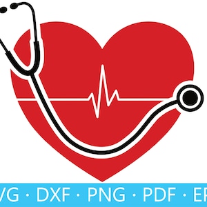 Stetoscopio cardiaco SVG, infermiera SVG, stetoscopio SVG, dottore Svg, stetoscopio cardiaco Png, battito cardiaco Svg, Dxf, PDF, file di taglio Cricut e Silhouette