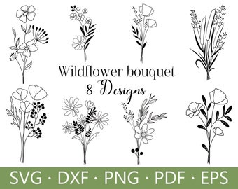 Wildflower SVG bundle, Wildflower SVG, Bouquet SVG, Wild Plants Svg, Minimalist flower svg, Botanical svg, Hand drawn flower svg, Cricut