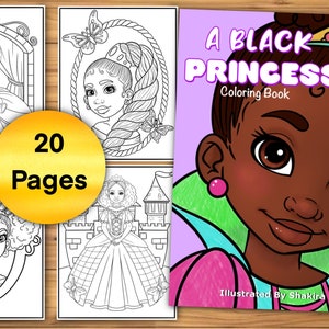 A Black Girl Coloring Book, Princess Coloring Pages for African American Black and Brown Girls PDF Download Illustrated by Shakira Rivers image 1