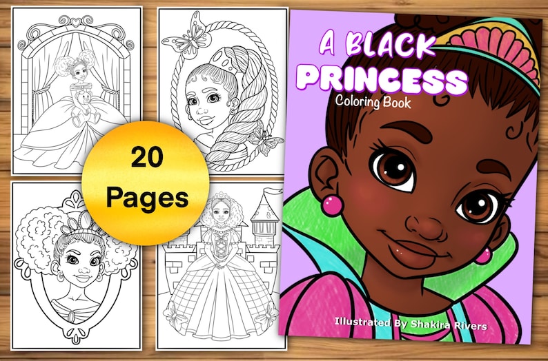 A Black Girl Coloring Book, Princess Coloring Pages for African American Black and Brown Girls PDF Download Illustrated by Shakira Rivers image 1