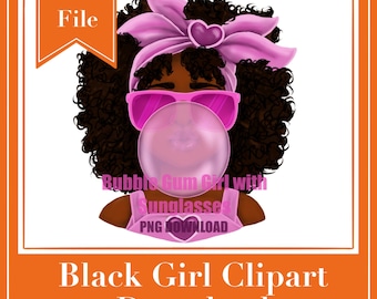 Black Girl Bubble Gum With Sunglasses | Black Girl PNG Image | Black girl magic| Black Clip Art Sublimation Design Download| Commercial Use