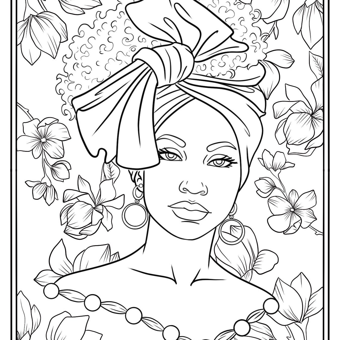 Black Woman Head Wrap Coloring Page Coloring Page for Black Girls and ...