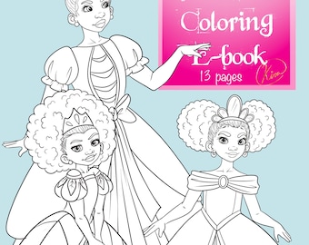Libro da colorare digitale Principessa Nera / 13 pagine da colorare digitali / Illustrazioni artistiche di ragazze nere / File PDF