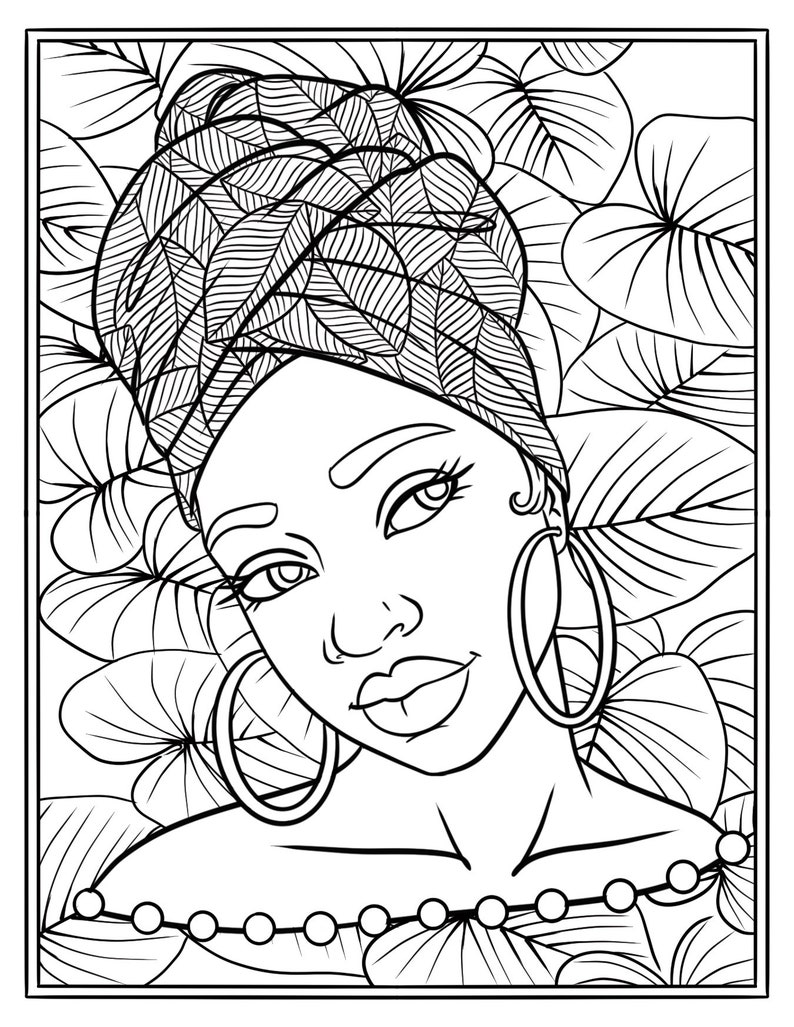 Black Woman Head Wrap Coloring Page Coloring Page for Black Girls and ...