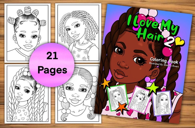 Black girls natural hair coloring book