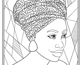 Afro Black Woman Coloring Page, BlackGirl Coloring Page, African American coloring, Black American Woman Coloring page PDF