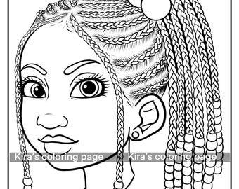 アフロガールぬりえ、黒人の女の子のためのぬりえ | デジタルぬりえのダウンロード