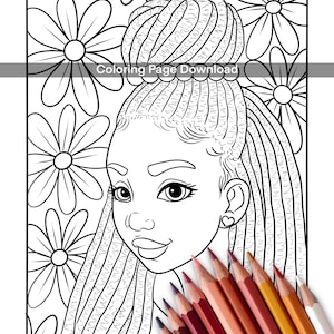Afro Girl Coloring Page, Coloring Page for Black Girls | Digital Coloring Page Download