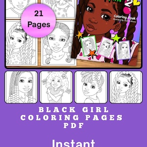 黒人の女の子の塗り絵、黒髪の塗り絵、アフリカ系アメリカ人の女の子のためのナチュラルヘアスタイルの塗り絵、楽しくリラックスできる塗り絵