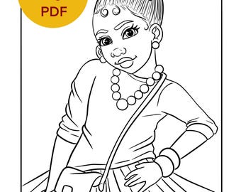Afro Girl Coloring Page, Black Girl coloring page | Instant pdf download| Black kids coloring page| Coloring Pages for Black Girls