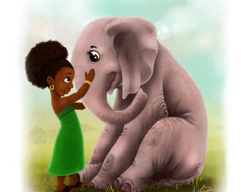 I Love You| Black Children Illustration Art Print| Printable Download| Little Black Girl Art Print| Black Girl Greeting Cards and Wall Art