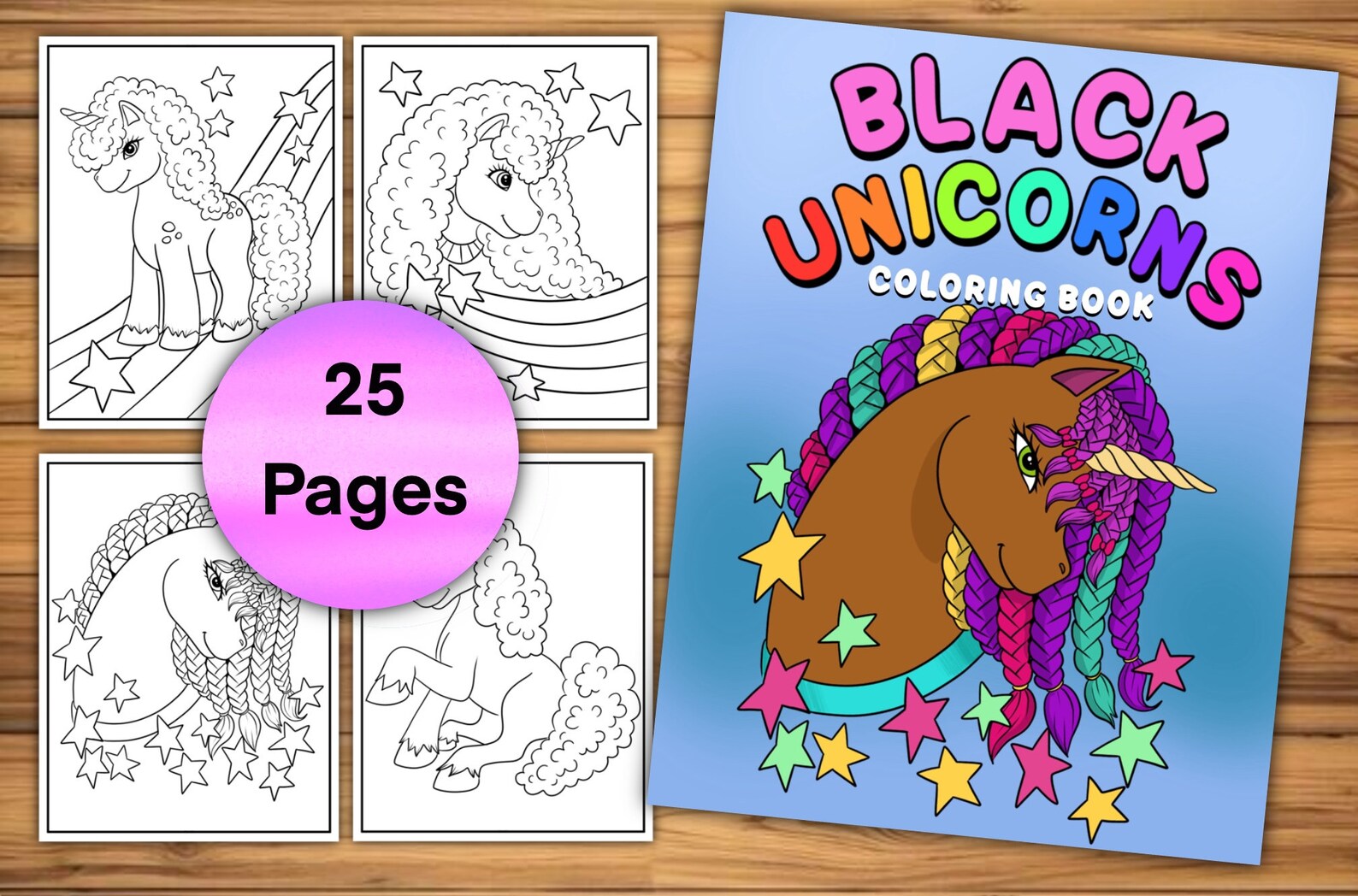 Afro Unicorn Coloring Page