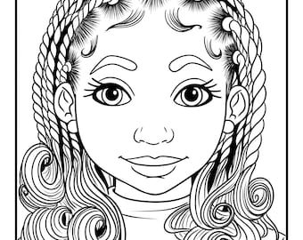 アフロガールぬりえ、黒人の女の子のためのぬりえ| ヘアスタイルぬりえ | 黒人の女の子のためのぬりえ| 印刷可能な黒人の女の子