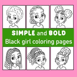 Bold and Easy Black Girl Coloring Pages| Black Hair Coloring Pages | PDF Download| Digital Coloring Pages| Coloring For Black Kids| 6 Pages