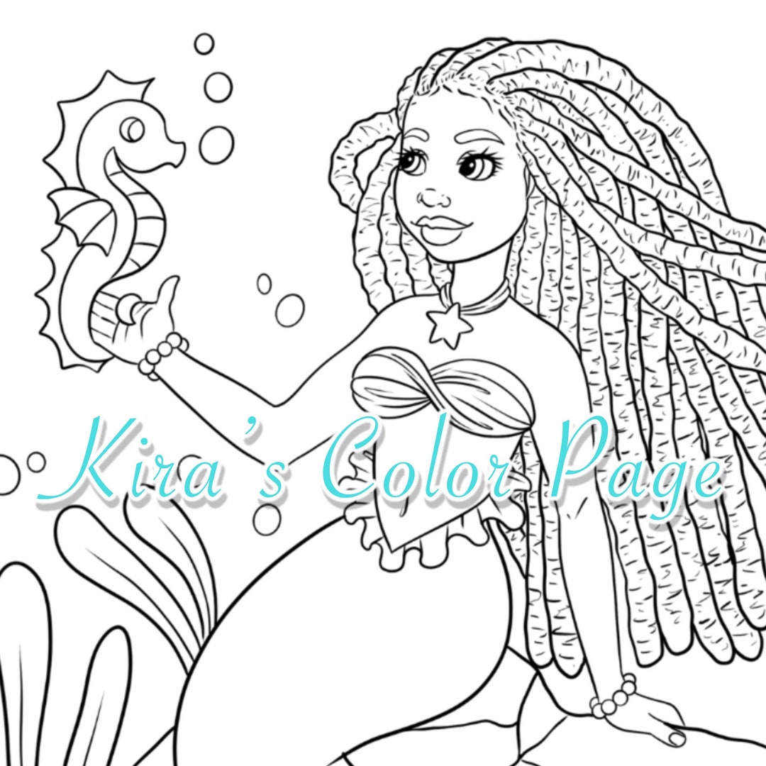 Black Mermaid Illustration Coloring Page Black Mermaid - Etsy