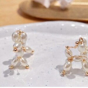 Balloon Dog, dog earring, poodle earring, pet, animal pearls 14k filled gold, fun, unique, Quirky, pretty, Great gift, Light Luxury jewelry image 2