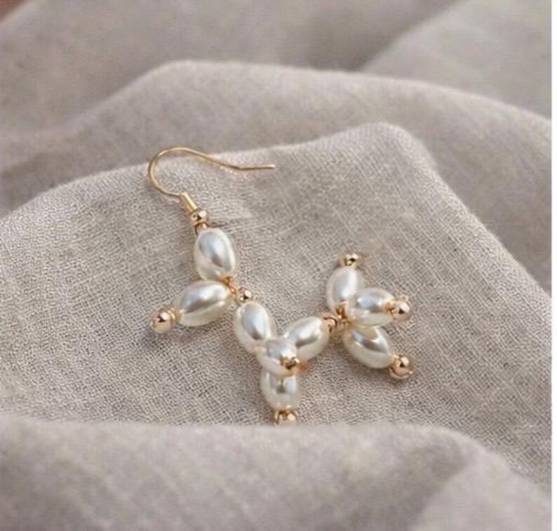 Balloon Dog, dog earring, poodle earring, pet, animal pearls 14k filled gold, fun, unique, Quirky, pretty, Great gift, Light Luxury jewelry image 6