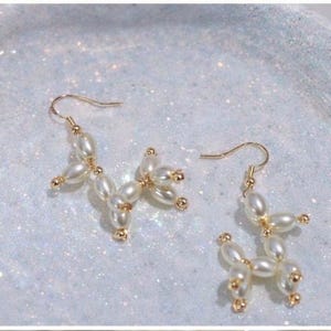Balloon Dog, dog earring, poodle earring, pet, animal pearls 14k filled gold, fun, unique, Quirky, pretty, Great gift, Light Luxury jewelry image 5