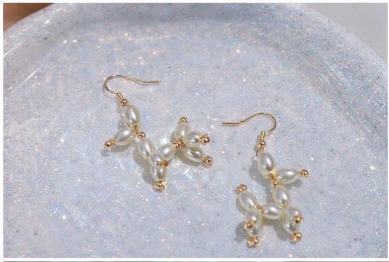 Balloon Dog, dog earring, poodle earring, pet, animal pearls 14k filled gold, fun, unique, Quirky, pretty, Great gift, Light Luxury jewelry image 5