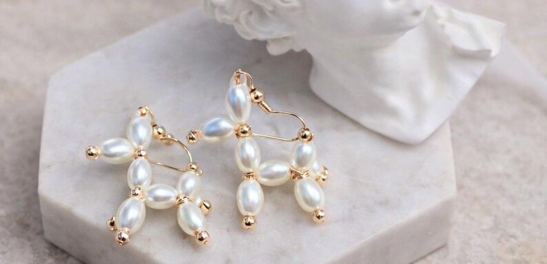 Balloon Dog, dog earring, poodle earring, pet, animal pearls 14k filled gold, fun, unique, Quirky, pretty, Great gift, Light Luxury jewelry image 3