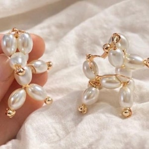 Balloon Dog, dog earring, poodle earring, pet, animal pearls 14k filled gold, fun, unique, Quirky, pretty, Great gift, Light Luxury jewelry image 1