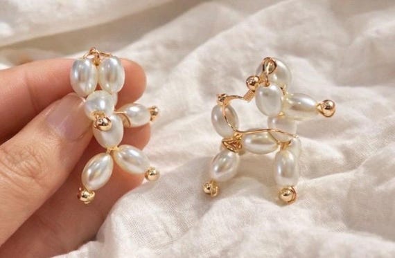 Balloon Dog, dog earring, poodle earring, pet, animal pearls 14k filled gold, fun, unique, Quirky, pretty, Great gift, Light Luxury jewelry