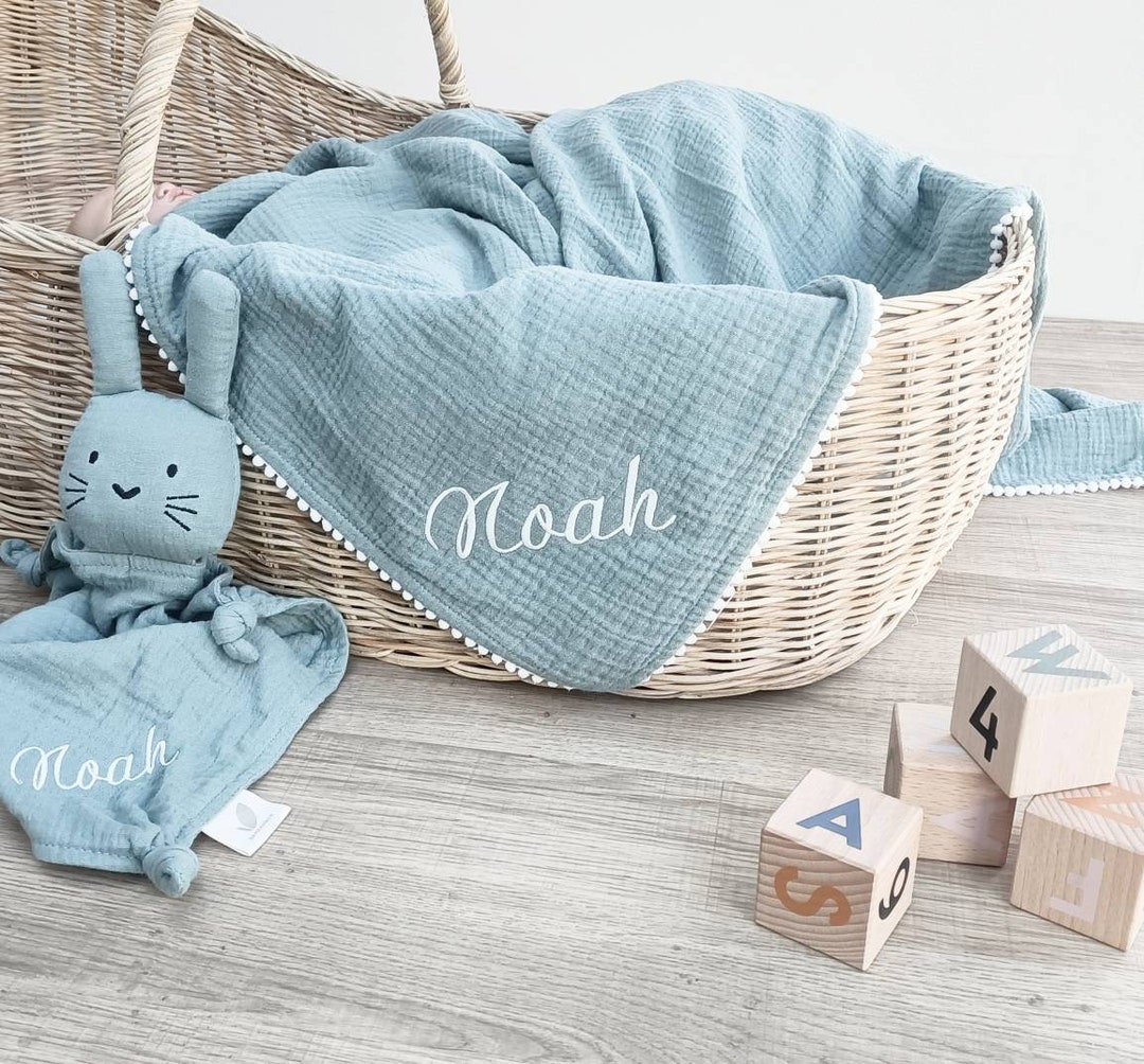 Personalised Baby Gift Set for Newborn, Soft Organic Cotton Blanket and