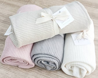 Bamboo baby blanket, knitted bamboo swaddle, hypoallergenic, super soft and breathable eco new baby gift, knitted blanket for baby boy/ girl