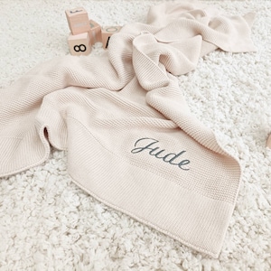 Embroidered Name Knit Baby Blanket, Personalized Cotton Blanket