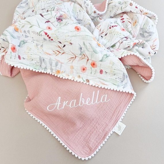 Wildflower Baby blanket, Personalized Organic Muslin Swaddle Blanket, Floral New Baby Girl Gift