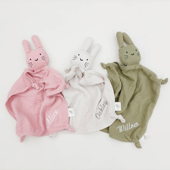 Soft and Organic Baby Comforter With Name. Personalised Baby Bunny