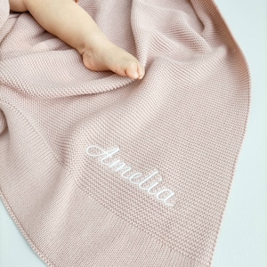 Personalised Knit Baby Blanket. Cotton Knitted Baby Blanket With