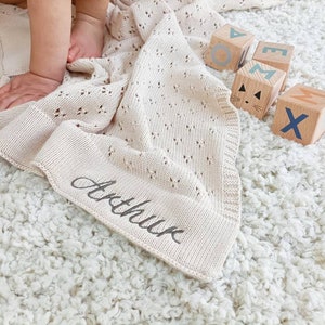 Personalized Pointelle Baby Blanket, Soft Cotton Knit, New Baby Gift