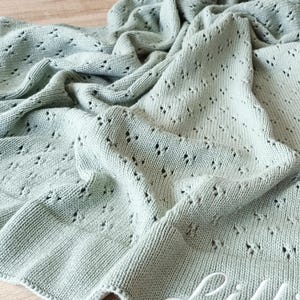 Pointelle knit blanket, soft cotton heirloom blanket, classic cellular baby blanket can be personalised, new baby gift for girl or boy image 8