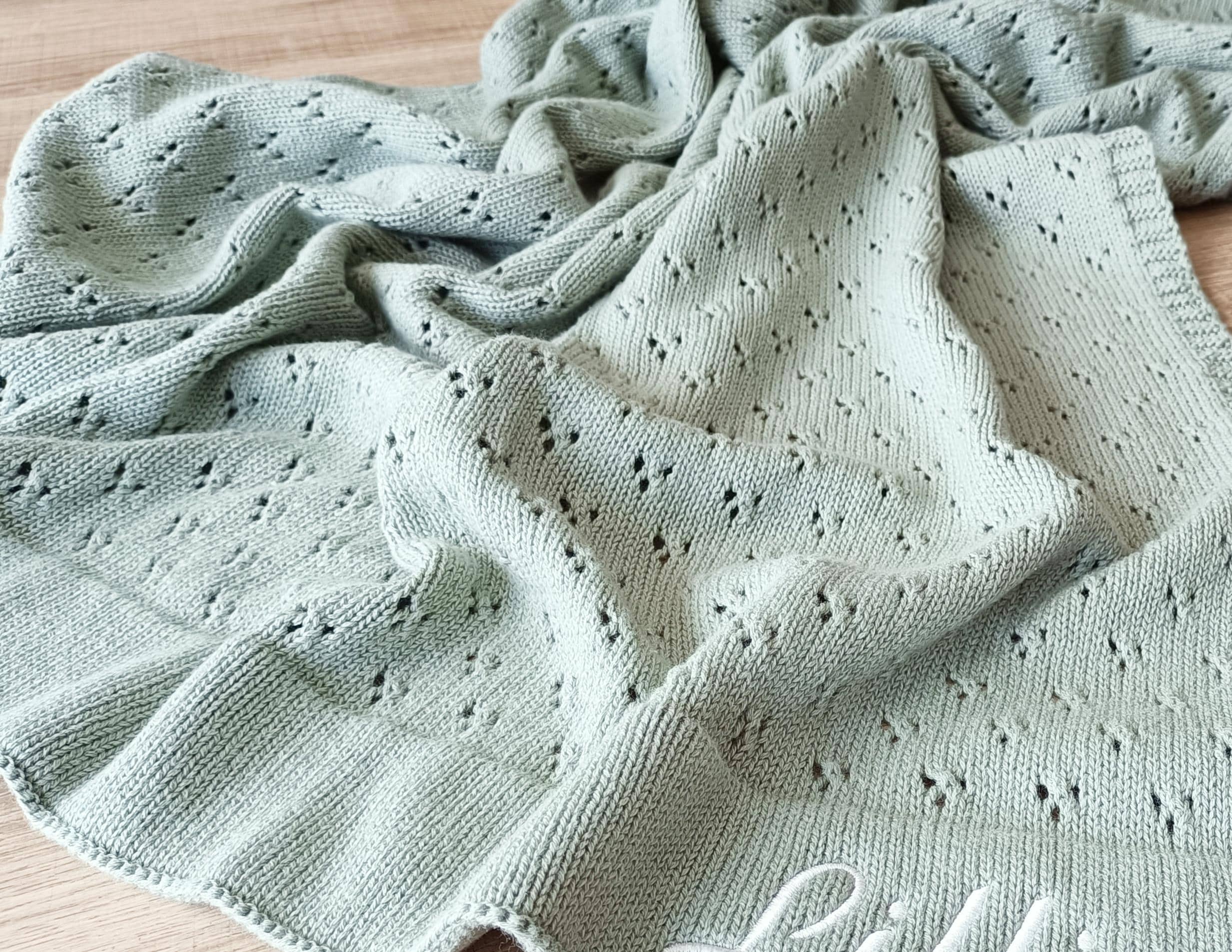 Pointelle knit blanket, soft cotton heirloom blanket, classic cellular baby blanket can be personalised, new baby gift for girl or boy