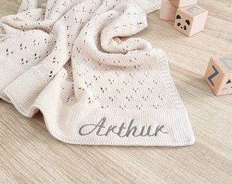 Pointelle knit blanket, soft cotton heirloom blanket, classic cellular baby blanket can be personalised, new baby gift for girl or boy