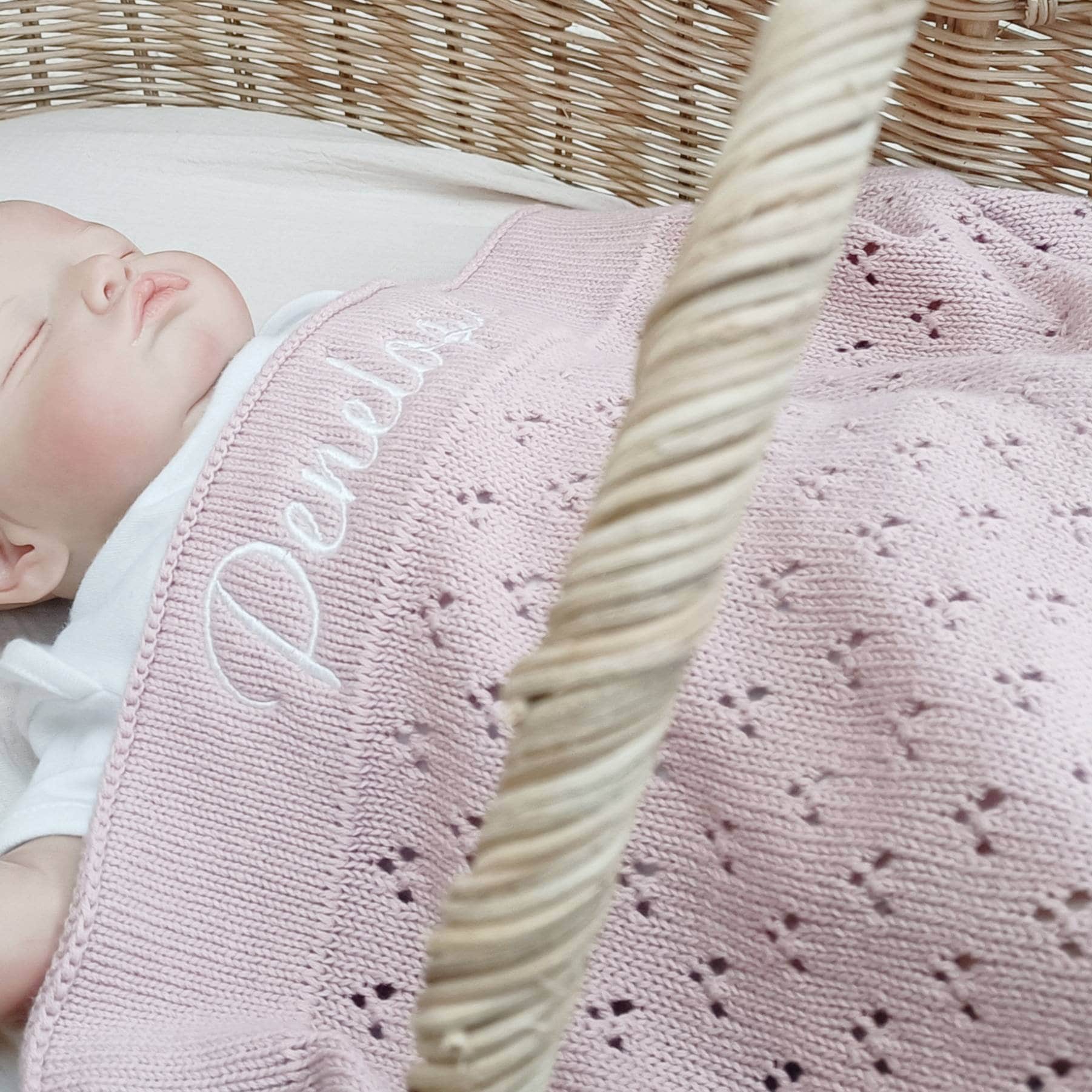 Pointelle knit blanket, soft cotton heirloom blanket, classic cellular baby blanket can be personalised, new baby gift for girl or boy