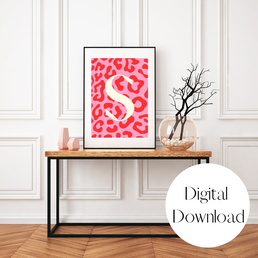 Preppy Letter Wall Art. Pink and Red Wall Art. Cheetah Print. Etsy