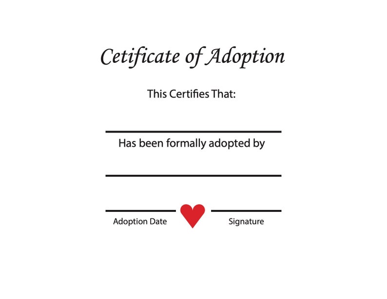 Printable Pet Adoption Certificate Etsy