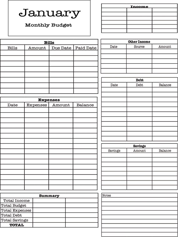 Printable Monthly Budget | Etsy