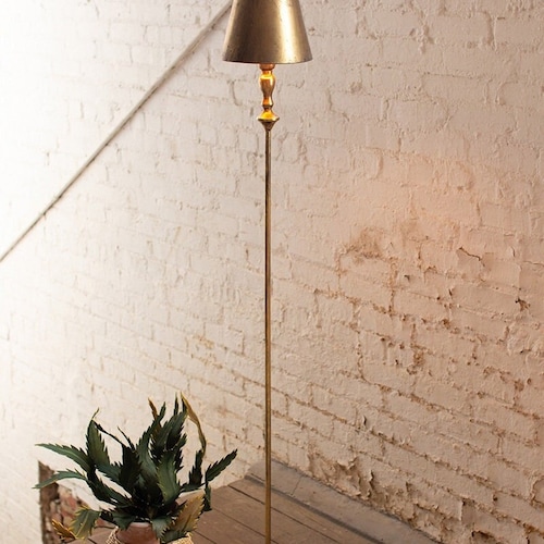 Antique Gold Floor Lamp With Metal Shade Etsy