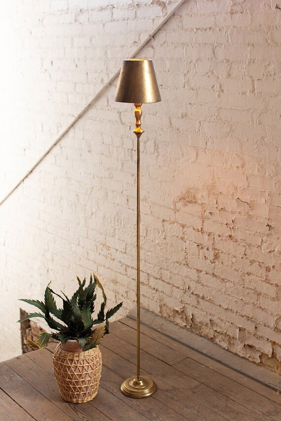 Antique Gold Floor Lamp With Metal Shade Etsy