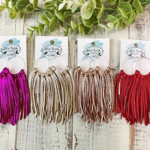 Leather Fringe Earrings, Fringe Leather Earrings, Hoop Fringe Earrings, Boho Leather Earrings