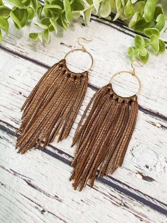 Leather fringe earrings deals