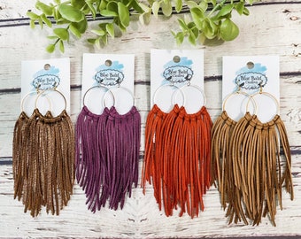 Boho Leather Fringe Hoop Earrings