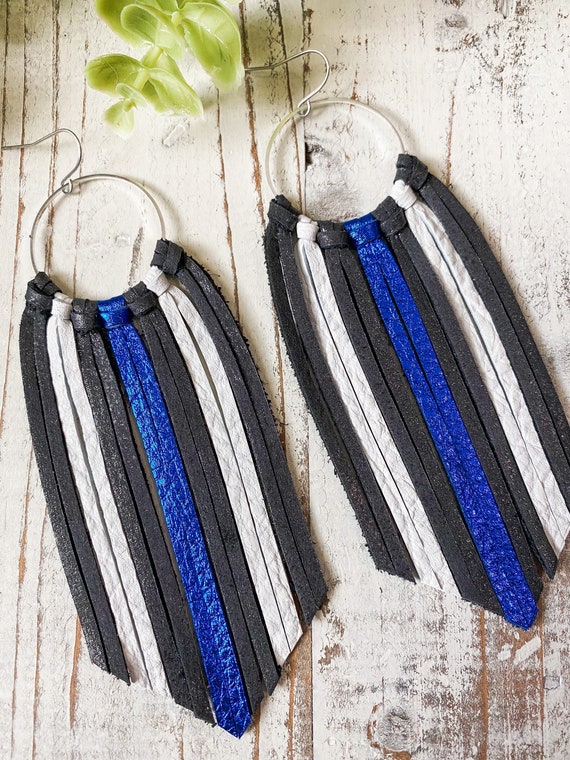 Thin blue line earrings deals