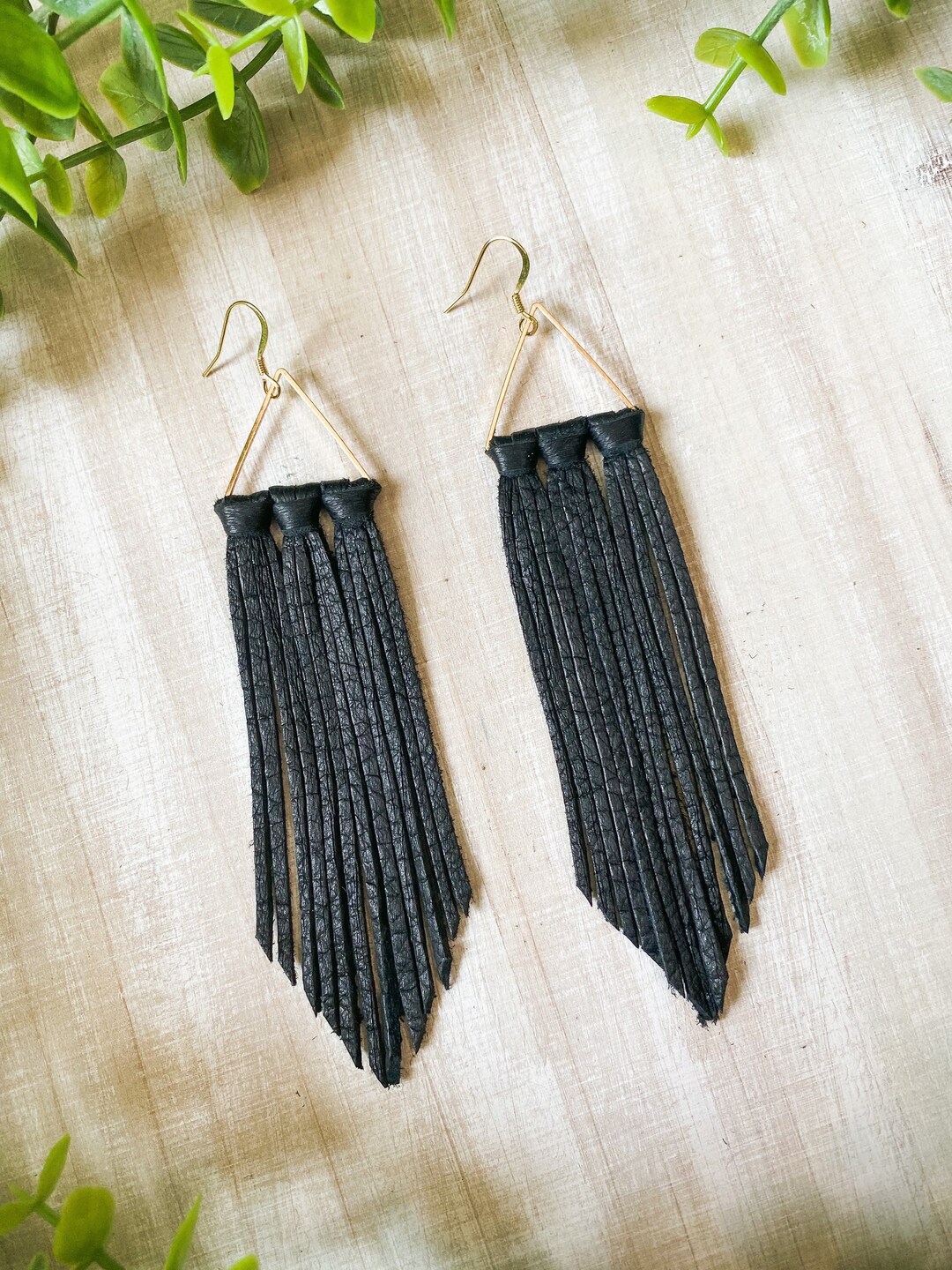 Black Leather Fringe Earrings: Boho Dangle Earrings - Etsy