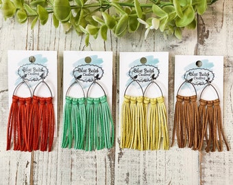 Boho Leather Fringe Earrings