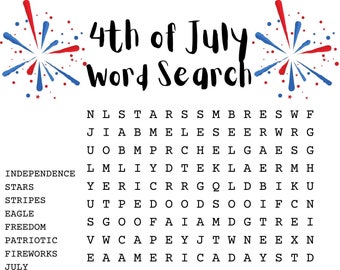 4th of July Word Search Puzzle with Answer Sheet| Fourth of July Word Search Puzzle| Independence Day| Holiday Games| Holiday Puzzles