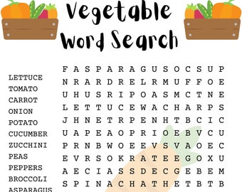 Vegetable Word Search Puzzle with Answer Sheet| Family Activities| Children's Puzzles